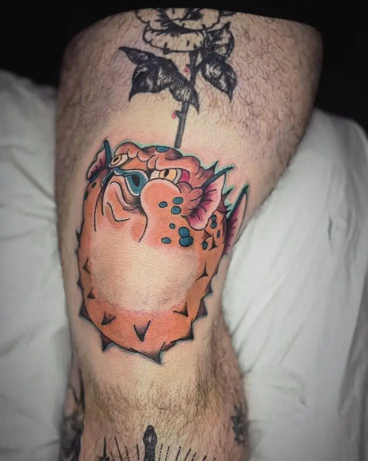Puffer Fish Tattoo on Knee Idea