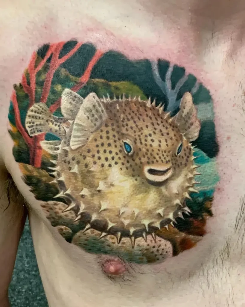 Realism Puffer Fish Tattoo Idea